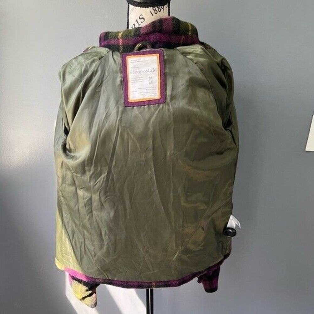 Y2K Aeropostale Wool blend lined plaid double breasted pea coat with pockets - Picture 11 of 12